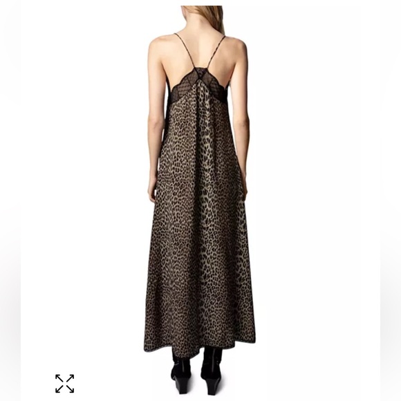 Zadig & Voltaire Black and Tan Leopard Spaghetti Strap Maxi Dress with lace - Picture 2 of 8